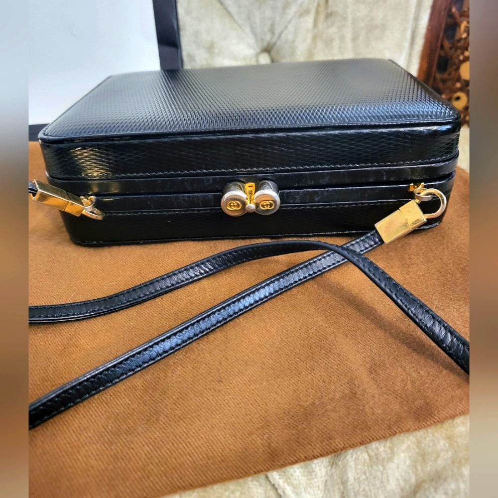 1970's Authentic vintage rare Lizard gucci small trunk clutch ,sling bag